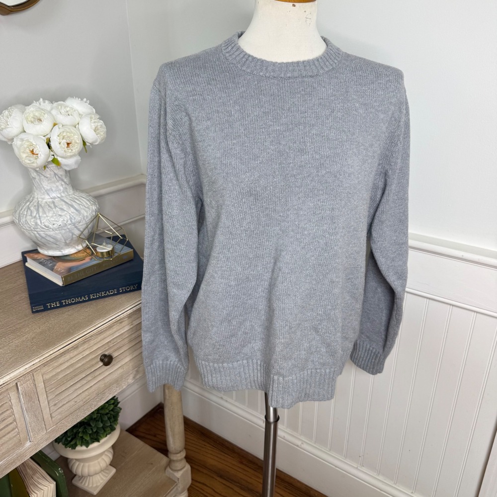 LL Bean Womens Gray 100% Cotton Crewneck Pullover Sweater Size M